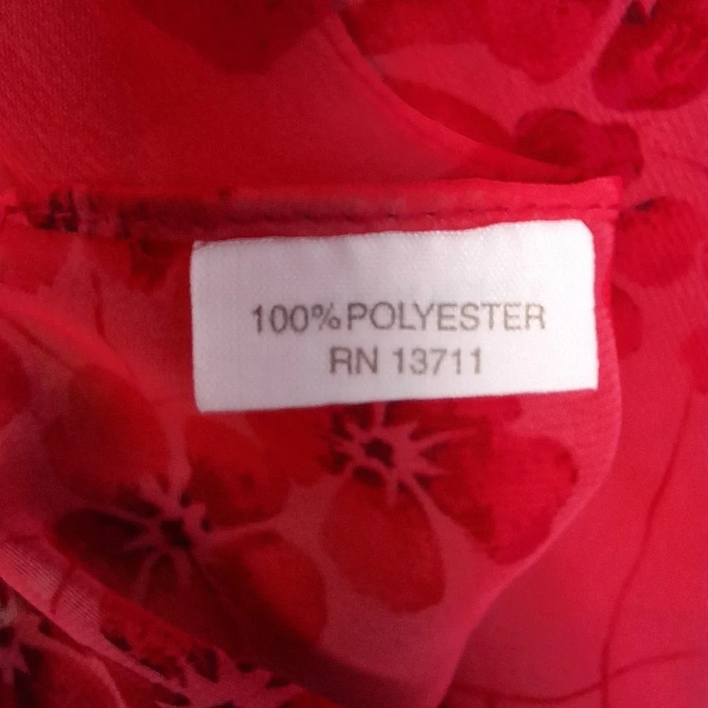 Vintage Scarf Womens Red Floral Botanical‎ Sheer Chiffon 13 in x 52 in